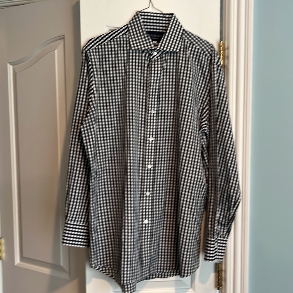 Ledbury men’s dress shirt. Black and white gingham shirt. - Picture 2 of 3